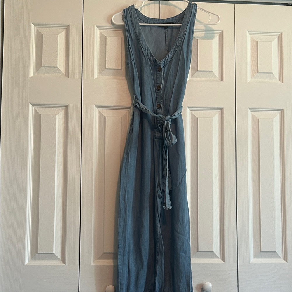 Denim Sleeveless Button-Down Jumpsuit